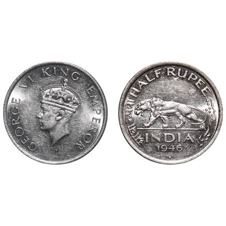 George VI, Nickel, Half Rupee, 1946, Bombay Mint, C/IV, Diamond, Head Type II, Milled edge