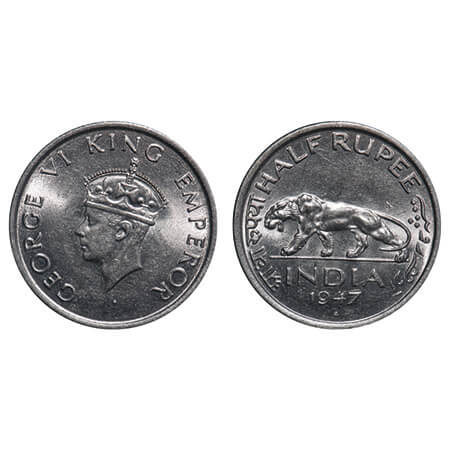 George VI, Nickel, Half Rupee, 1947, Bombay Mint, C/IV, Diamond, Head Type II, Milled edge