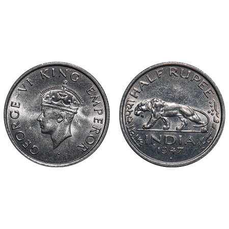 George VI, Nickel, Half Rupee, 1947, Bombay Mint, C/IV, Diamond, Head Type II, Milled edge