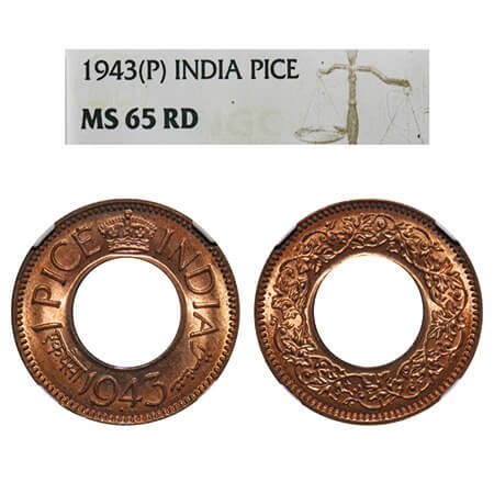 George VI, Bronze, 1 Pice, 1943, Pretoria Mint, Small dot, High Crown. F. Prid 705. GK 143