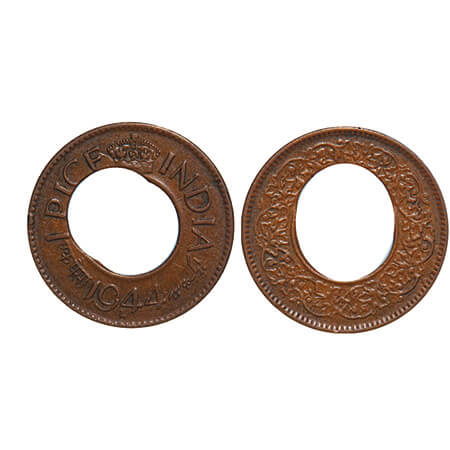 George VI, Bronze, 1 Pice, 1944, Lahore Mint, High Crown, 'L' raised, Error, Oblong hole i
