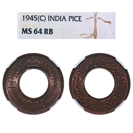 George VI, Bronze, 1 Pice, 1945, Calcutta Mint, No mint mark, Flat Crown. F. Prid 696. GK 