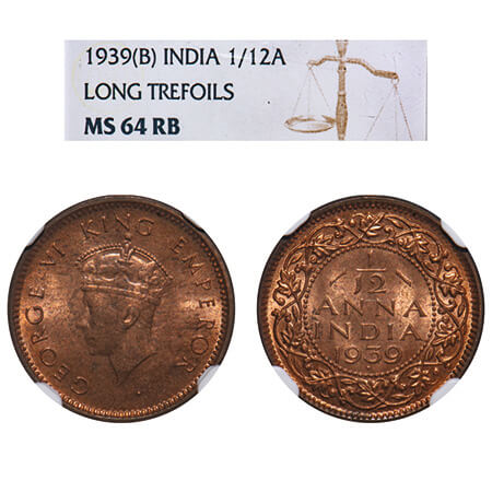 George VI, Bronze, 1/12 Anna, 1939, Bombay Mint, Dot, Head Type I. F. Prid 860. GK 1453. N