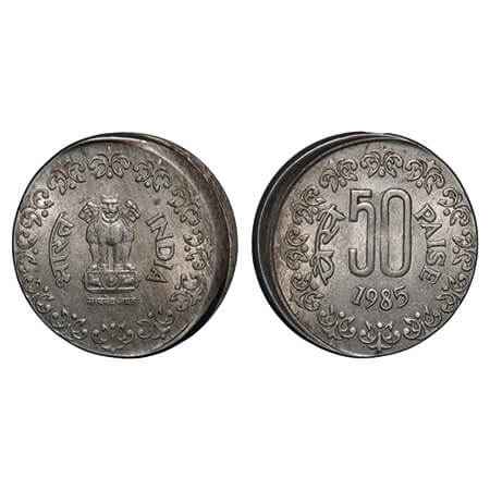 50 Paisa, 1985, Cu-Ni, 5.02g, Calcutta Mint, Die cap Error, About Uncirculated, Scarce.