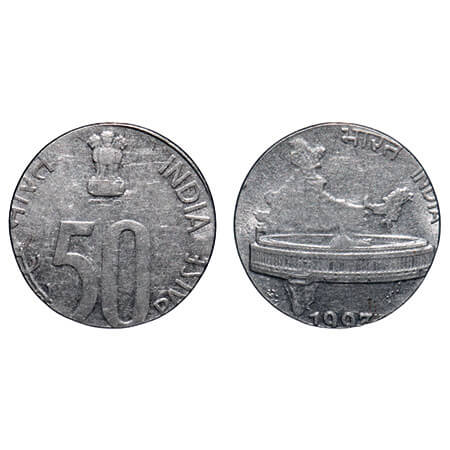 50 Paisa, 1993, FSS, 2.81g, Error-50 Paisa struck on 25 Paisa Flan, About Uncirculated, Sc