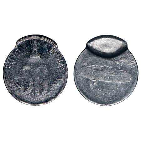 50 paisa, 2008, FSS, 3.83g, Die clip & indent Error. Very Fine, Scarce.
