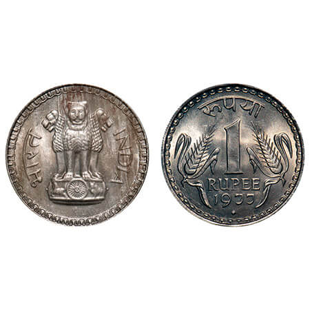 1 Rupee, 1977, Cu-Nic, 8.00g, Mule, obv of 1976 re with short teeth on obv and w/o central