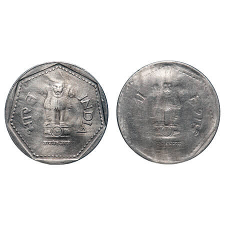 1 Rupee, (1982-1991), Cu-Nic, 6.13g, Obverse Brockage/lakhi. Extremely Fine+, Scarce.