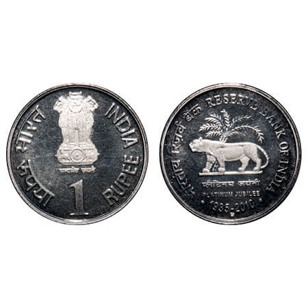1 Rupee, 1985 (Proof), Cu-Ni, Golden Jubilee of Reserve Bank of India (1935-1985), M (Mumb