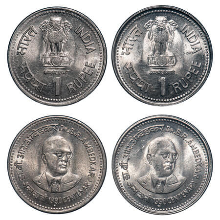 1 Rupee, 1990, Cu-Nic, (2 Coins), Dr. B. R, Ambedkar, Centenary, Bombay & Hyderabad Mint. 