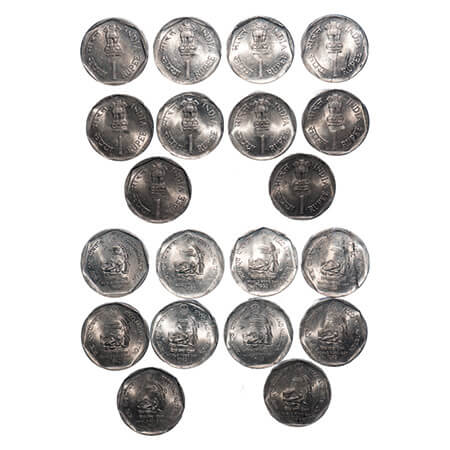 1 Rupee, 1992, Cu-Nic, (10 Coins) Calcutta Mint, Food and Nutrition. Uncirculated, Scarce.