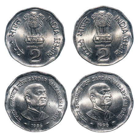 2 Rupees, 1996, Cu-Nic (2 Coins), Sardar Vallabhbhai Patel, Noida Mint. Mint State, Scarce