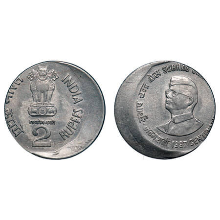 2 Rupees, 1997, Cu- Ni, 5.86g, Calcutta Mint, Netaji Subhash Chandra Bose Centenary, 20% m