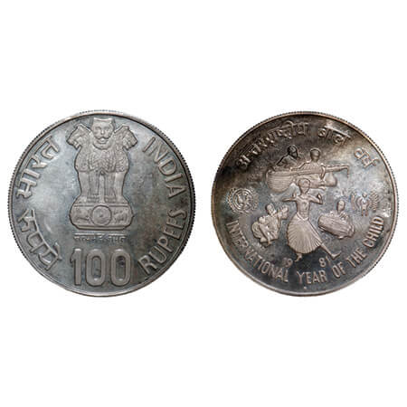 100 Rupees, 1981, Silver Proof Coin, International Year of Child, Bombay Mint, without Cer
