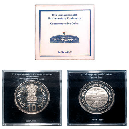 1991, Proof 10 Rupees, 37TH Commonwealth Parliamentary Conference, Bombay Mint, within acr