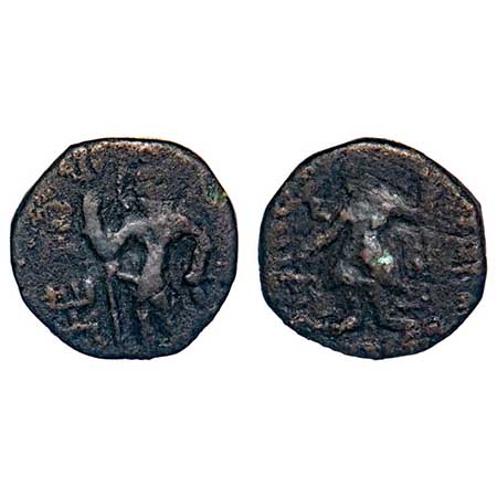 Kushanas, Kanishka I (c. 127-158 AD), Copper 1/4 Drachma, 3.76gm, 16.59x16.53mm, Ithyphall