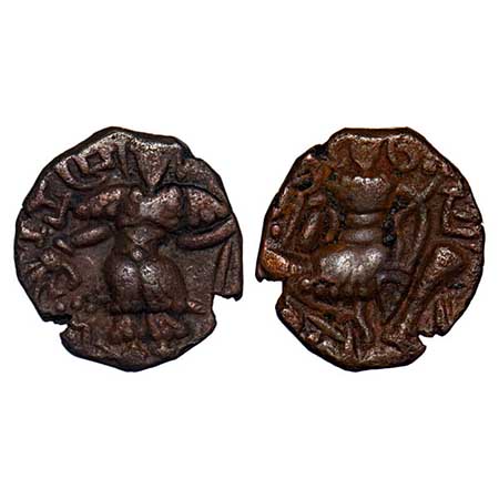 Huns, Kashmir, Toramana II (c. 540-570AD), Copper Drachma, 6.70gm, 21.19x20.15mm, Obv: Kin