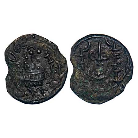 Eastern Chalukyas of Vengi, Vishnuvardhana I, Copper Base Alloy Unit, 1.56gm, 15.30x13.92m