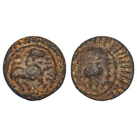 Vishnukundin Dynasty, Andhra Region, Copper Base Alloy, 8.73gm, 19.78x19.47mm, Obv: Roarin