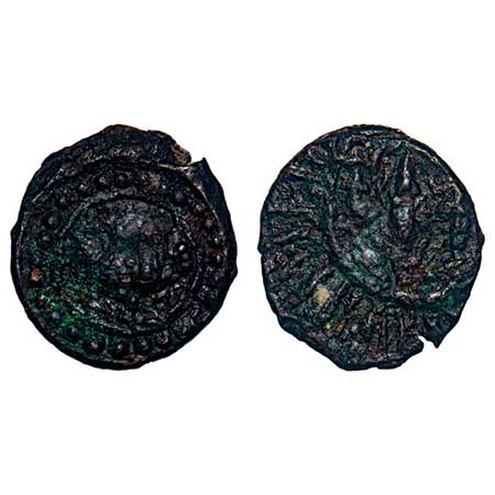 Vishnukundin Dynasty, Andhra Region, Copper Base Alloy, 2.97gm, 16.08x15.07mm, Obv: Roarin