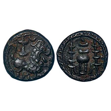 Vishnukundin Dynasty, Andhra Region, Copper Base Alloy, 6.45gm, 18.48x18.17mm, Obv: Roarin