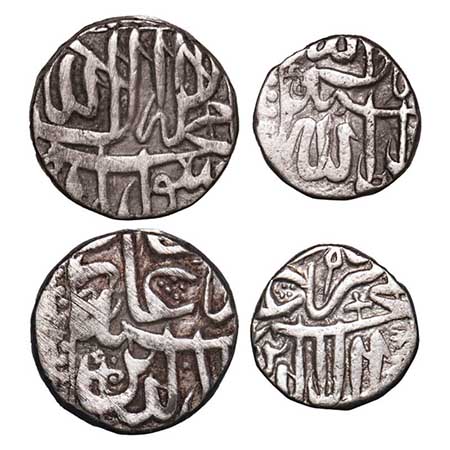 Akbar, Silver Mahmudi and ½ Mahmudi (2 Coins), 5.56, 2.66g, (Mulher type), unusual swastik