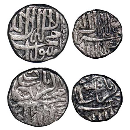 Akbar, Silver Mahmudi and ½ Mahmudi (2 Coins), 5.26, 2.43g, (Mulher type), Kalima type. KM
