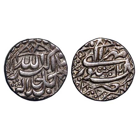 Akbar, Silver Rupee, 11.31g, Sitpur Mint, Ilahi type, Month 'Mihir', Ilahi 48, with orname