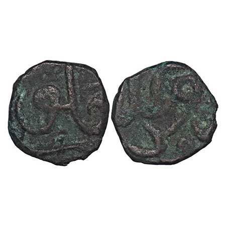 Akbar, Copper Damri, 1.73g, Urdu Zafar Qarin Mint. KM 13.1.Very Fine, Rare.