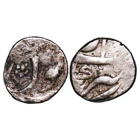 Aurangzeb, Silver 1/16 Rupee, 0.72g, Muhuyudin type, unseen Mint. KM unlisted. Fine+, Rare