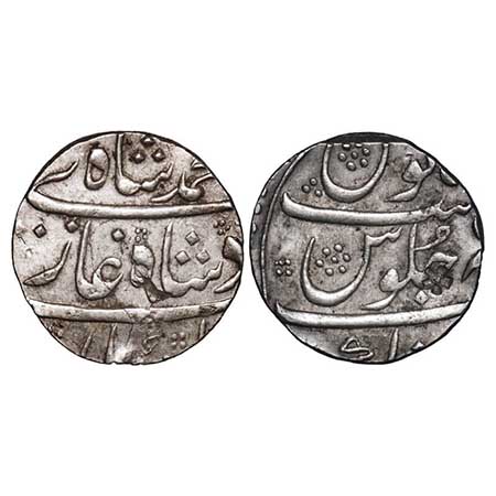 Muhammad Shah, Silver Rupee, 11.66g, Junagarh Mint, 1x RY. KM 436.32. Very Fine, Rare.