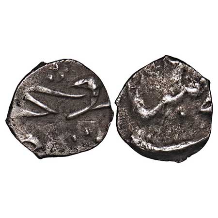 Muhammad Shah, Silver 1/32 Rupee, 0.32g, Khujista buniyad Mint, Sahib e Qiran couplet type