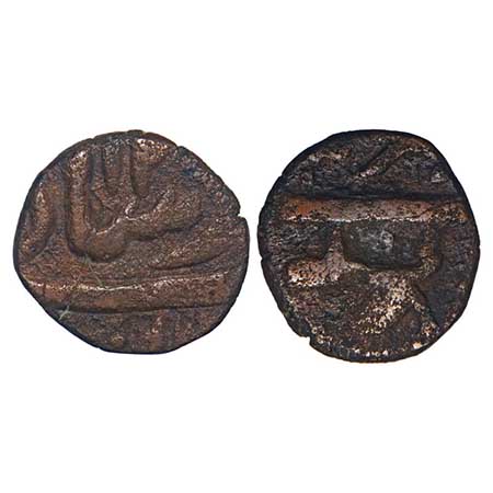 Maratha Confederacy, Copper ½ paisa, 4.65g, Akbarabad (Agra) mint, INO shah alam II, AH 12