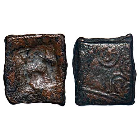 Pre-Satavahanas, Sebaka of Vidarbha, counter mark type, Copper Unit, 2.85gm, 15.39x13.53mm