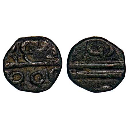 Chhota Udepur, Copper Paisa, 7.07g, Jit Singhji (VS 1908-1938 / 1851-1881 AD), Obv: (King'