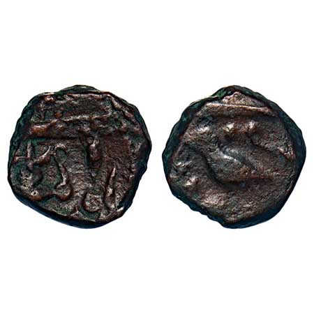 Dhar, Copper Round Kachha Paisa, 10.76g, Unknown Mint, INO Shah Alam II, with Bird (pigeon