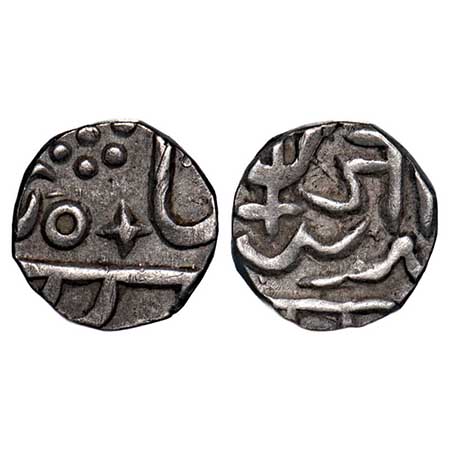 Gwalior, Silver 1/4 Rupee, 2.72g, Jayaji Rao, Lashkar Mint, INO Shah Alam II, star mark on
