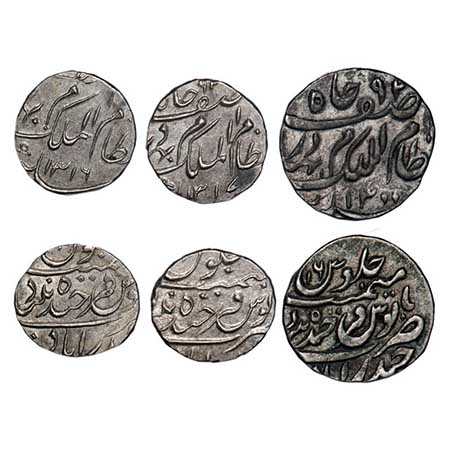 Hyderabad, Silver 1/2 Rupee (1) 1/4 Rupee (2) (3 Coins), 5.52g, Mir Mahbub Ali Khan (1869-