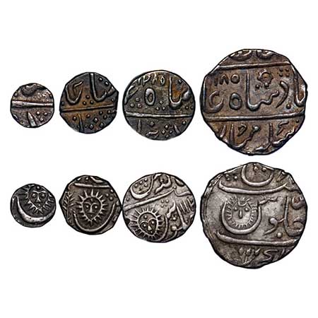 Indore, Silver Rupee, ½, ¼ & 1/8 Rupee (set of 4 Coins), Malharnagar Mint, INO Shah Alam I