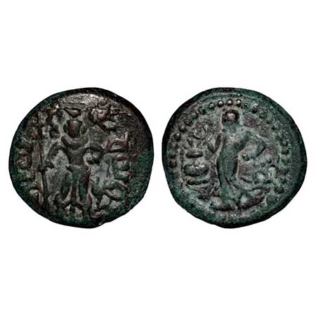 Tribe of Punjab, Yaudheya, Karttikeya-Devasena type, Copper Unit, 11.85gm, 24.34x24.73mm, 