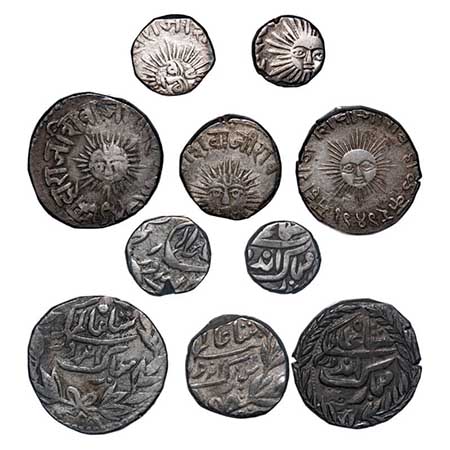 Indore, Silver Rupee, ½, ¼ Rupee (5 Coins), Shivaji Rao, Indore Mint, INO Shah Alam II, Ru