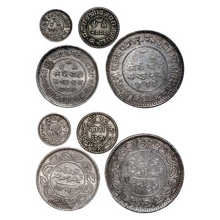 Kutch, Silver (set of 4 Coins), 1) 5 Kori, 13.92g Khengarji III, VS 1987/1930 AD, INO Geor