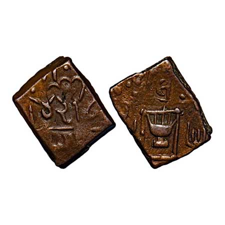 Lunawada, Copper Paisa, 7.23g, Vakhat Singhji, Obv: Dieties hand in square with lunawada, 