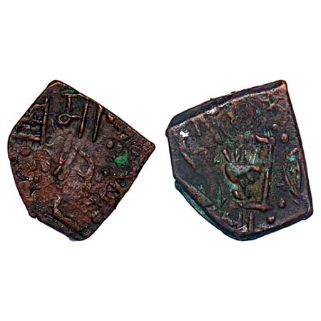 Lunawada, Copper Paisa, 7.60g, Vakhat Singhji, Obv: Dieties hand in square with lunawada, 