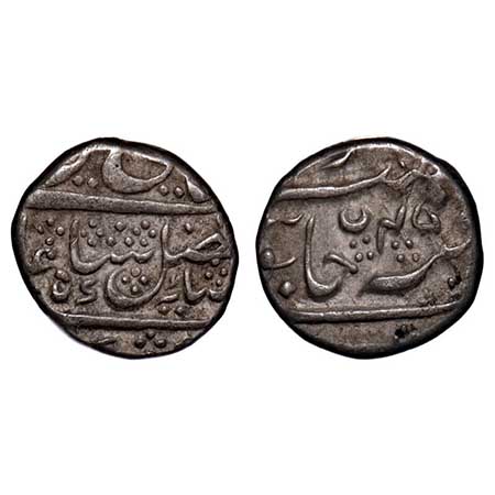 Mysore, Silver ¼ Rupee, 2.82g, Krishnaraja Wodeyar, 45 RY, INO Shah Alam II. KM C205. Tone