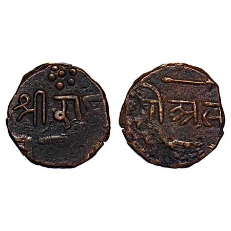 Sunth, Copper Paisa, 6.36g, Parmar Rulers, Rampur Mint, Obv: Unknown nagari scrip on obver