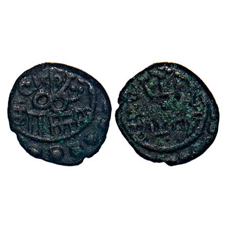 Travancore, Copper Kasu, 0.57g, Rani Parvathi Bai (ME 990-1004 / 1815-1829 AD), Obv: Five 
