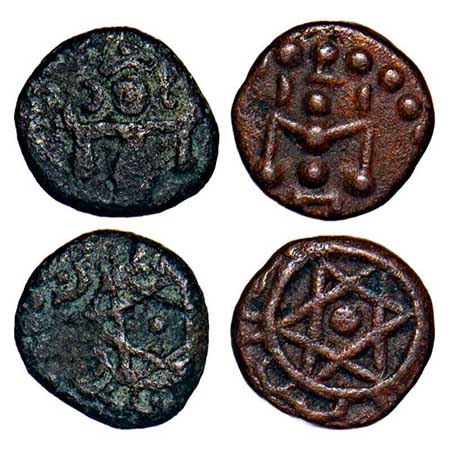 Travancore, Copper Cash (2 Coins), Rama Varma (1860-1880 & 1885-1924 AD issues), two diffe