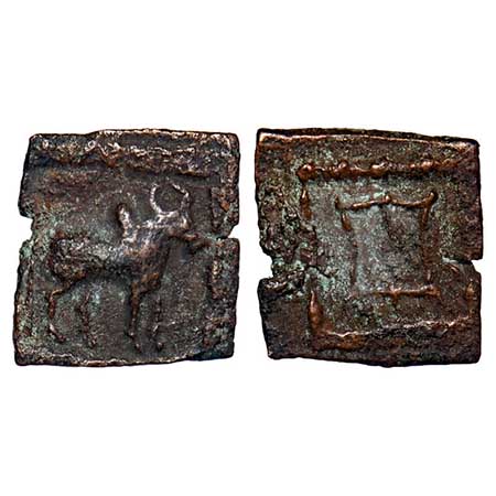 Indo-Greeks, Apollodotus II (c. 65-55 BC), Copper Square Chalkous, 1.40gm, 14.01x13.22mm, 