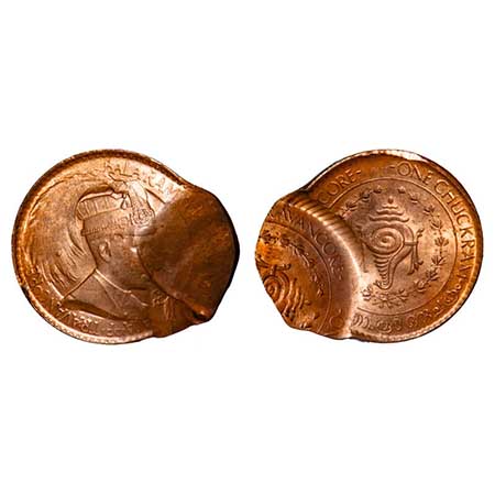 Travancore, Bronze Chuckram, 7.79g, Bala Rama Varma II, ND type, Error, Double struck, Con